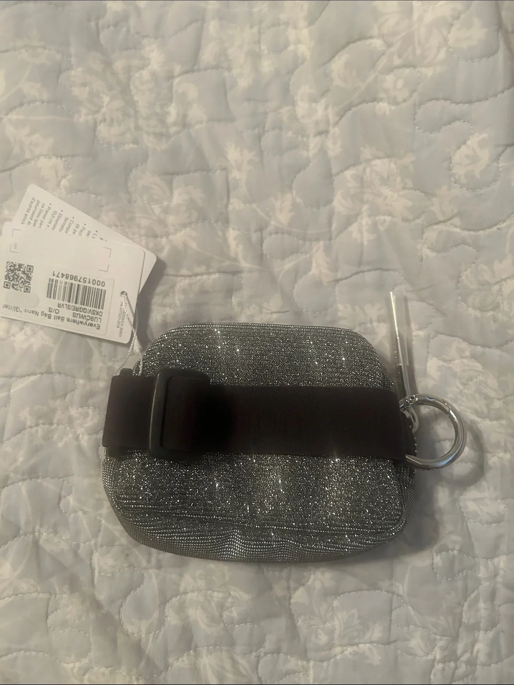 Silver Glitter lululemon nano glitter Bag with Black hand or leg strap.
